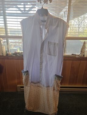 Womens Up Cycled White Striped Dress  Button-Front Shirt  M Boho
